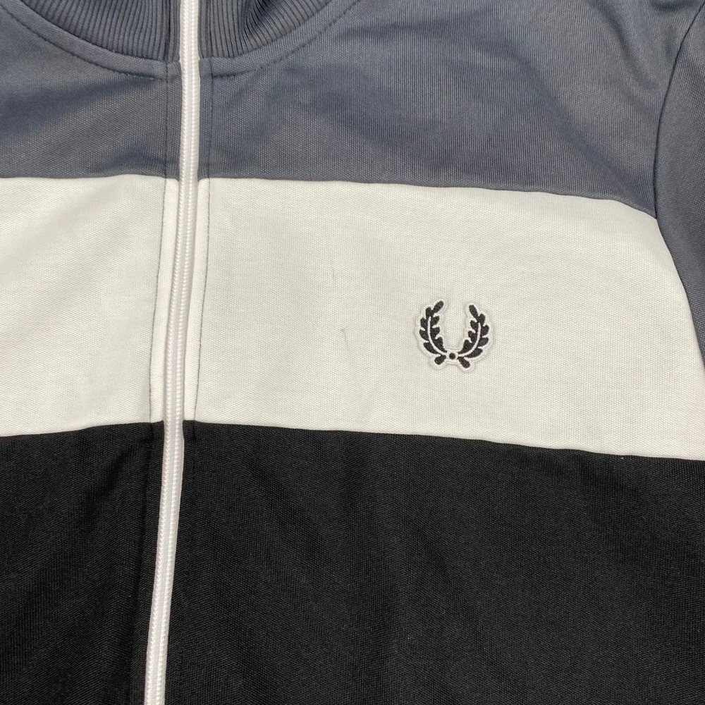 Fred Perry Sportswear Mens Track Jacket XL Grey White Black Colorblock Full Zip